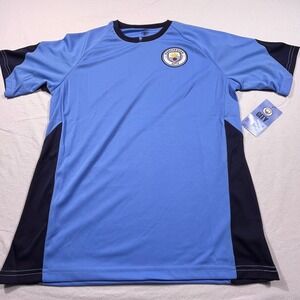 Manchester City FC Youth Soccer Jersey Light Blue Team Crest Short Sleeve Size S